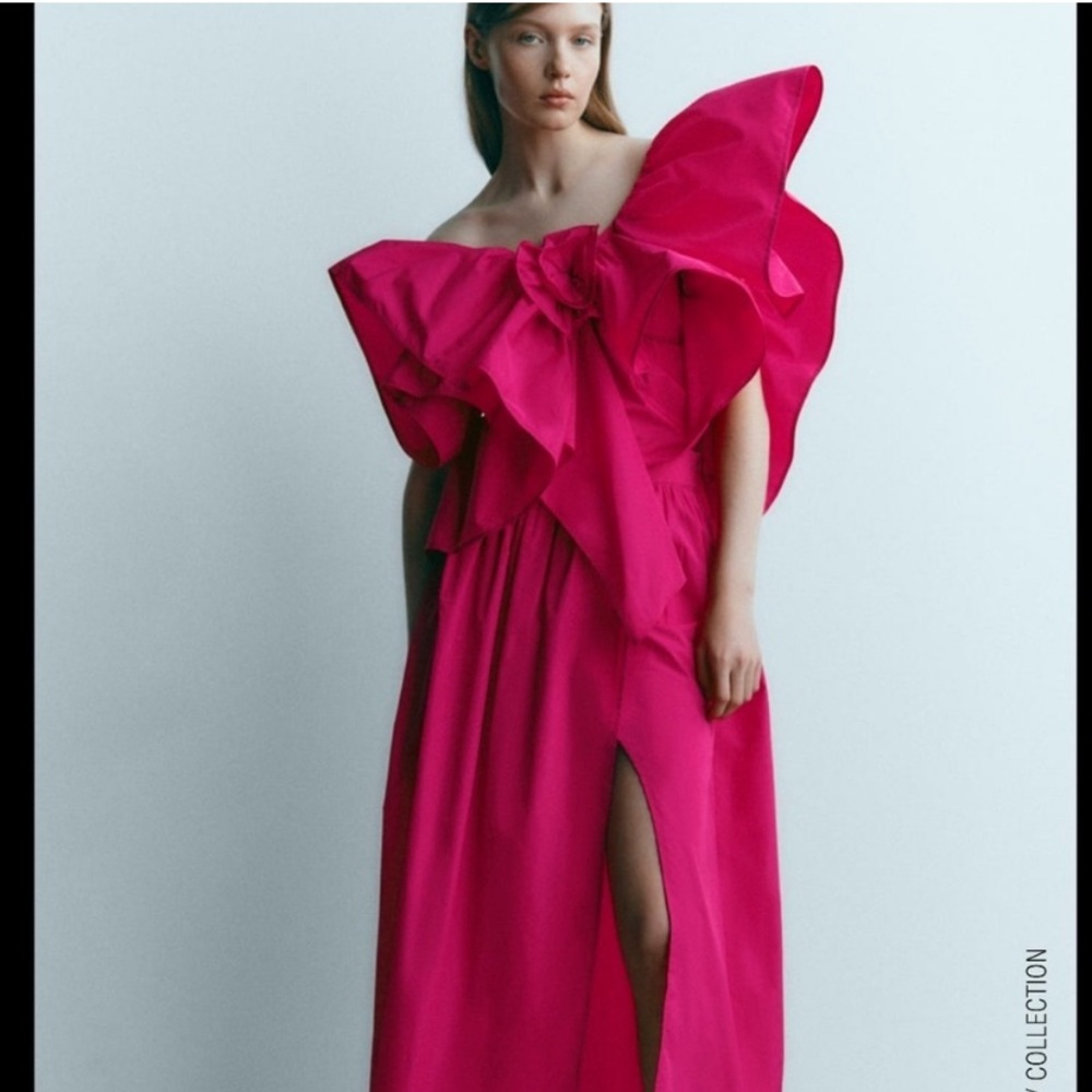 ZARA Pink Voluminous Ruffle Asymmetric Top
